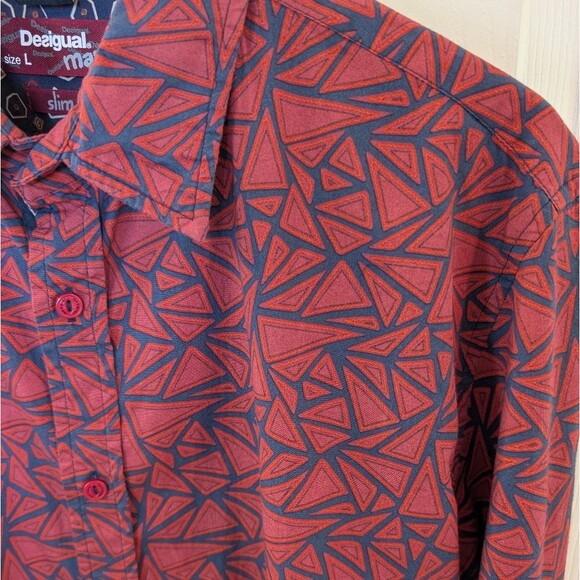 Desigual Man Triangle Print Long Sleeve Shirt Large Slim - Picture 4 of 11